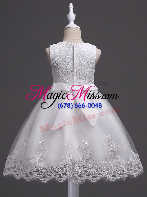 wholesale lovely white scoop neckline lace little girls pageant gowns sleeveless zipper