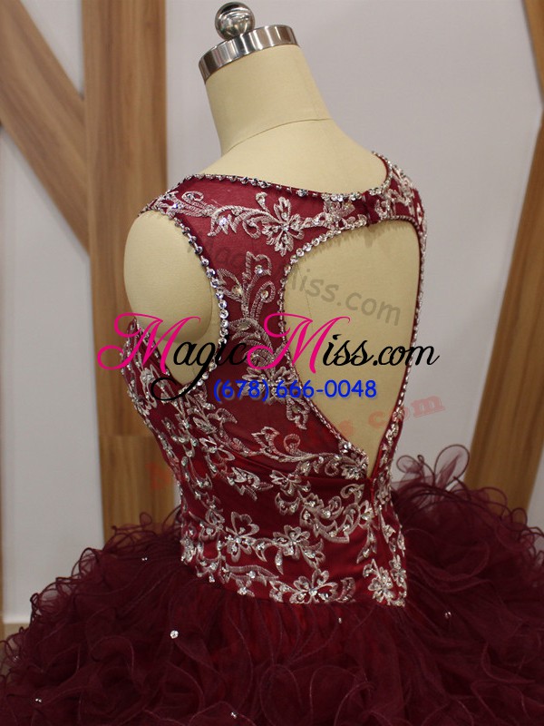 wholesale romantic burgundy v-neck backless beading and ruffles sweet 16 quinceanera dress sleeveless