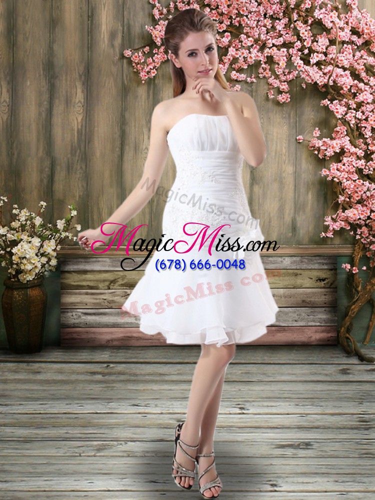 wholesale luxurious chiffon sleeveless knee length bridal gown and hand made flower
