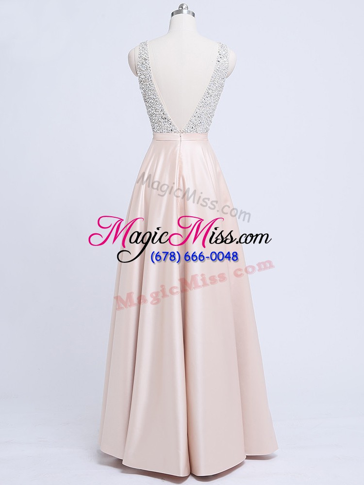 wholesale v-neck sleeveless backless formal evening gowns champagne elastic woven satin