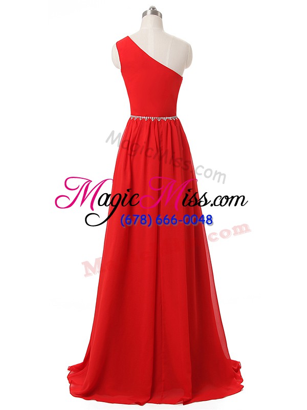 wholesale comfortable red sleeveless beading and ruching floor length bridesmaids dress