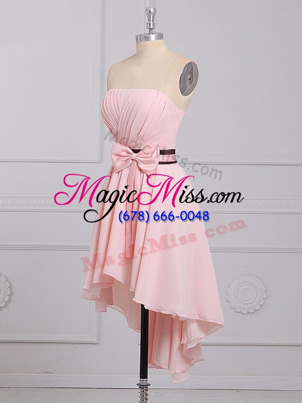wholesale strapless sleeveless lace up wedding guest dresses baby pink chiffon