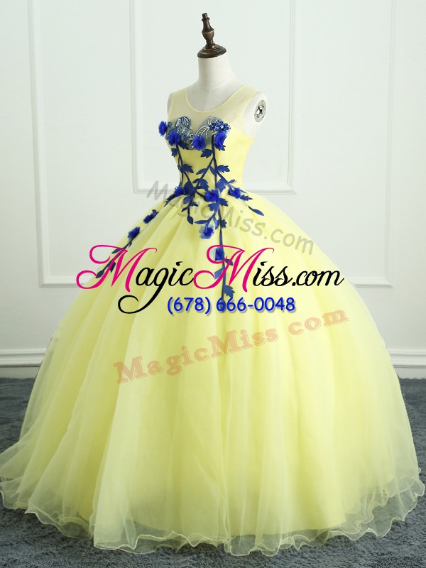 wholesale ball gowns quinceanera gown light yellow scoop organza sleeveless floor length lace up