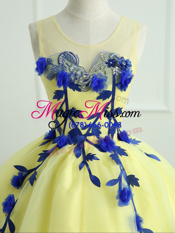 wholesale ball gowns quinceanera gown light yellow scoop organza sleeveless floor length lace up