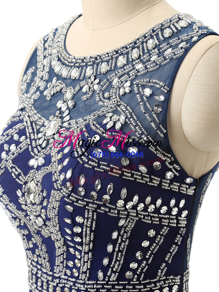 wholesale navy blue column/sheath beading prom party dress zipper chiffon sleeveless