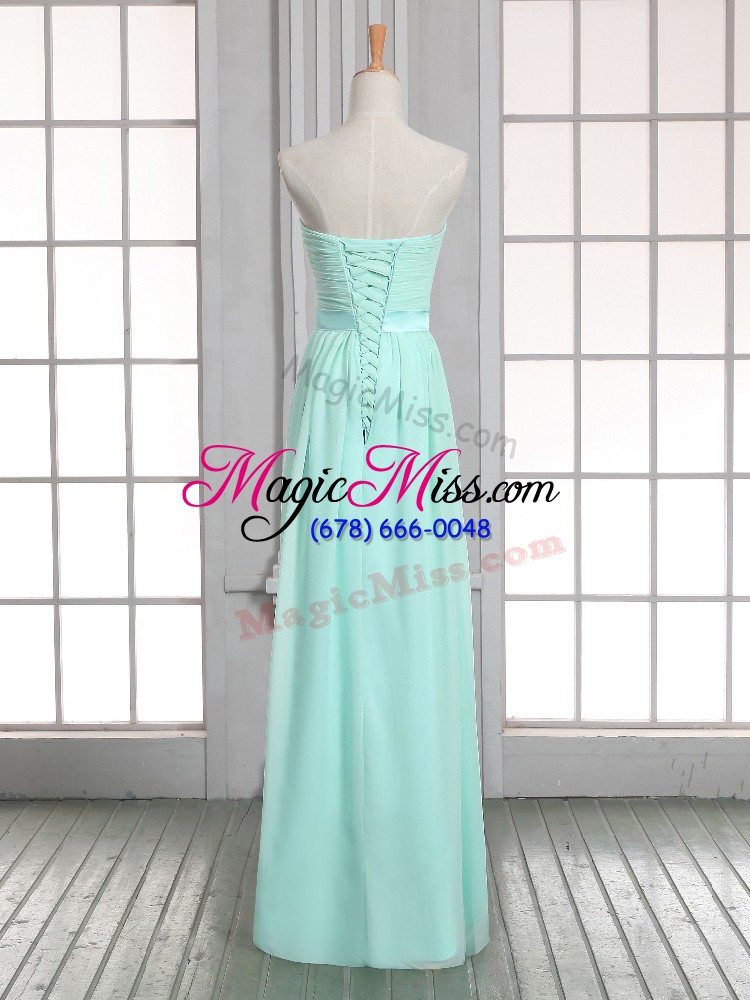 wholesale custom made ruching prom dress apple green lace up sleeveless floor length