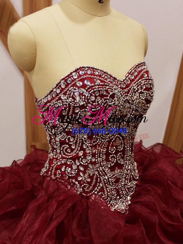 wholesale sumptuous organza sleeveless 15th birthday dress brush train and beading and ruffles