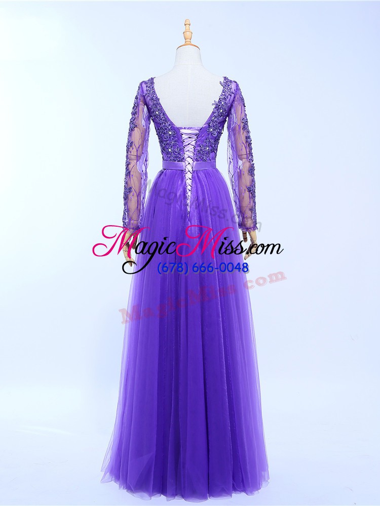 wholesale eye-catching lavender v-neck neckline lace and appliques evening party dresses long sleeves lace up