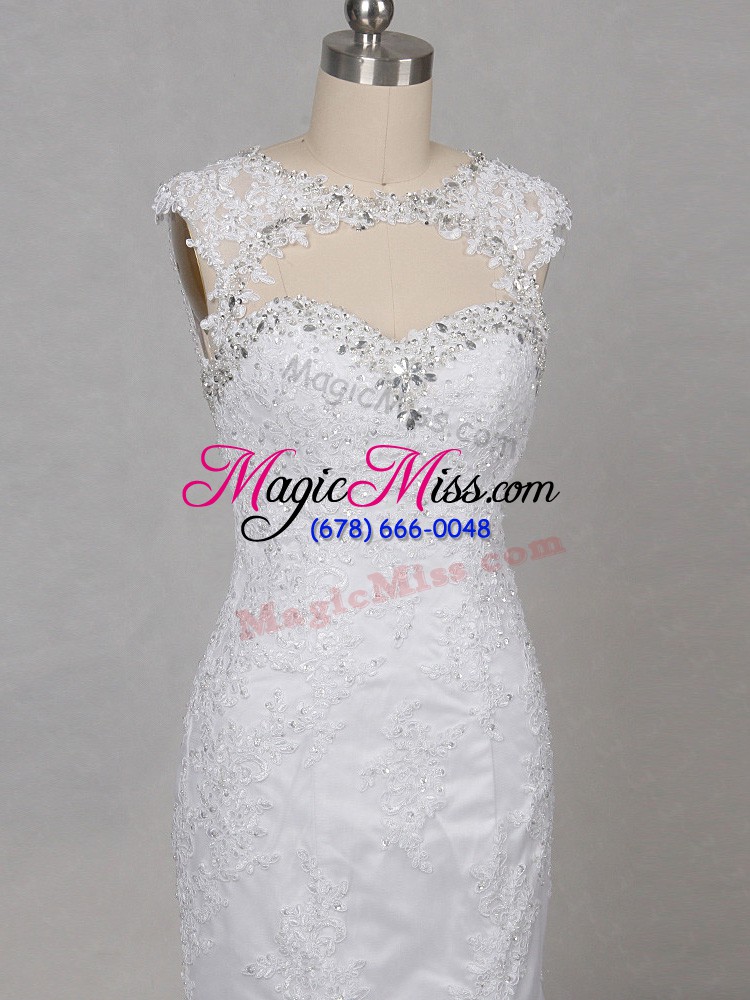 wholesale amazing white scoop backless beading and lace wedding gown brush train sleeveless