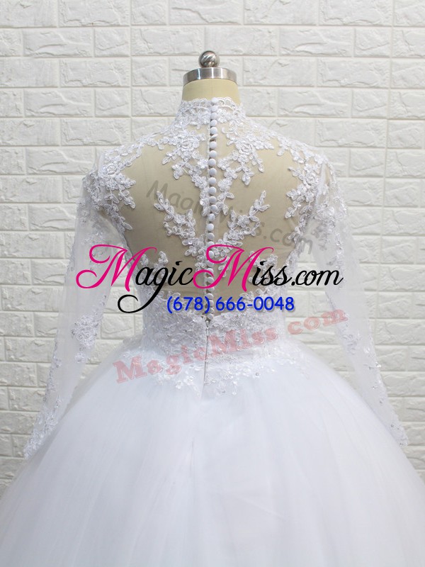 wholesale decent white long sleeves brush train lace bridal gown