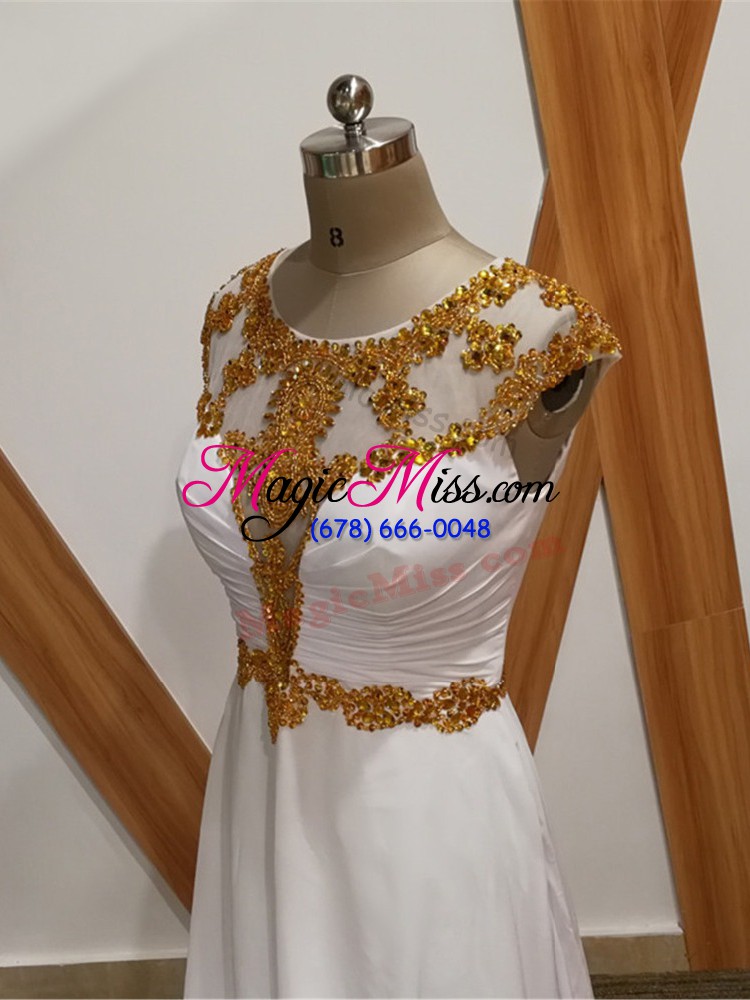 wholesale best white sleeveless brush train beading prom evening gown