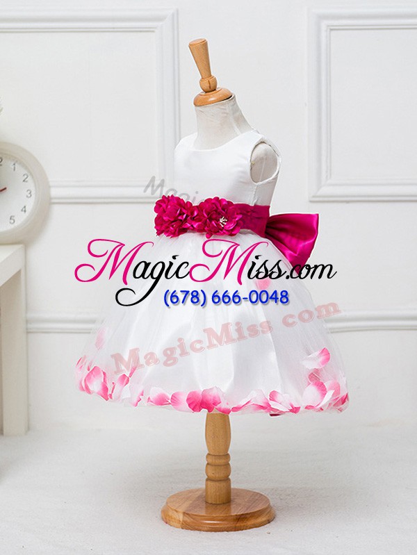 wholesale modern white zipper scoop appliques and hand made flower flower girl dress tulle sleeveless