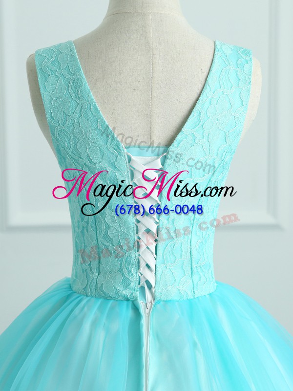 wholesale most popular aqua blue ball gowns v-neck sleeveless organza floor length lace up appliques 15th birthday dress