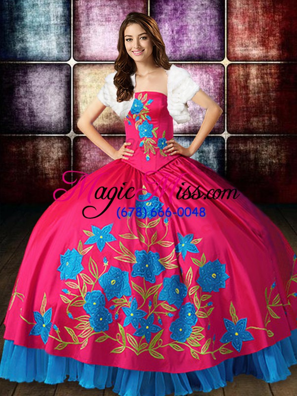 wholesale floor length lace up vestidos de quinceanera hot pink for military ball and sweet 16 and quinceanera with embroidery