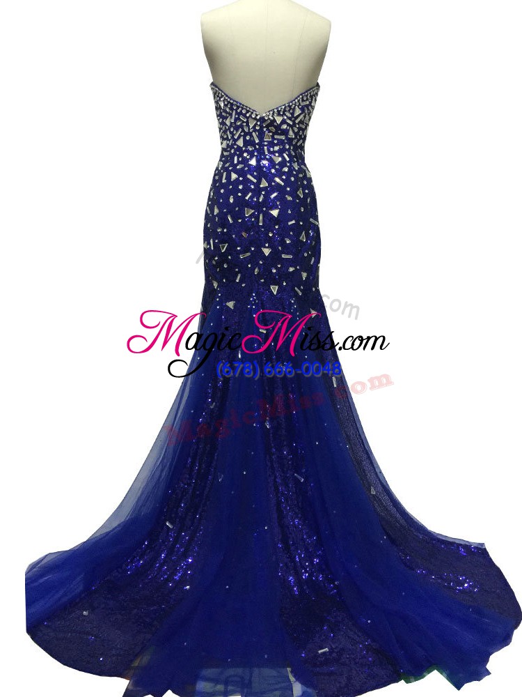 wholesale royal blue formal dresses prom and party with beading sweetheart sleeveless brush train zipper