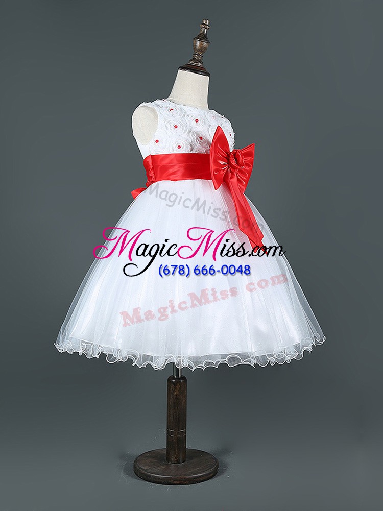 wholesale a-line toddler flower girl dress white scoop tulle sleeveless knee length zipper