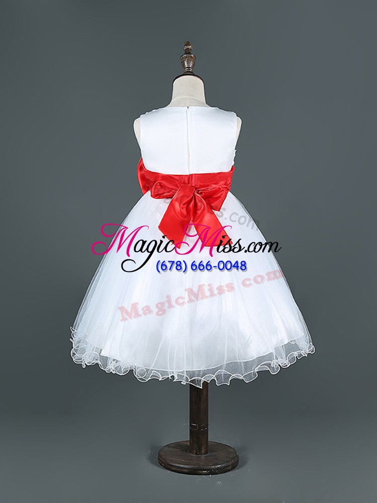 wholesale a-line toddler flower girl dress white scoop tulle sleeveless knee length zipper