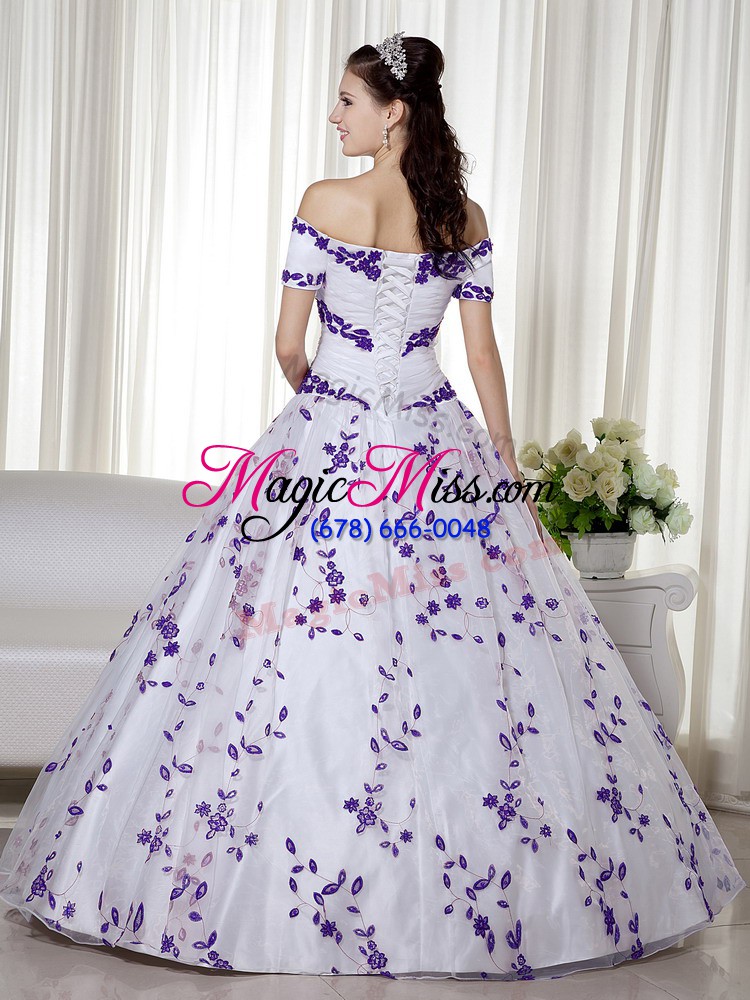 wholesale embroidery quinceanera dress white lace up short sleeves floor length
