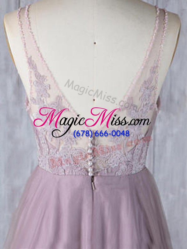 wholesale sleeveless clasp handle floor length lace bridesmaids dress