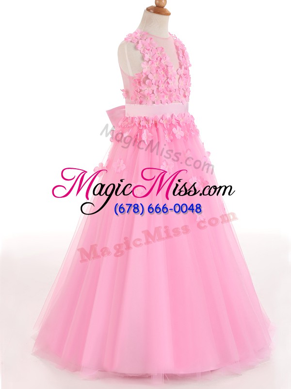 wholesale discount tulle sleeveless floor length little girl pageant dress and appliques and bowknot