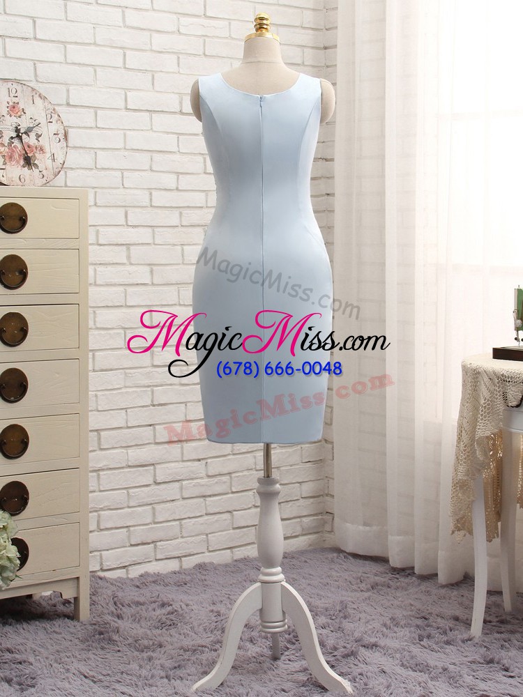 wholesale cheap light blue column/sheath satin straps sleeveless lace and appliques mini length zipper mother of bride dresses