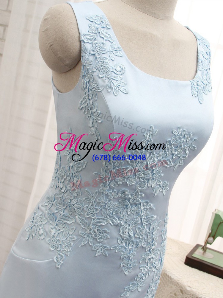 wholesale cheap light blue column/sheath satin straps sleeveless lace and appliques mini length zipper mother of bride dresses