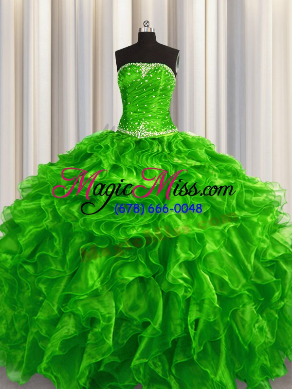 wholesale designer strapless sleeveless sweet 16 quinceanera dress floor length beading and ruffles green organza