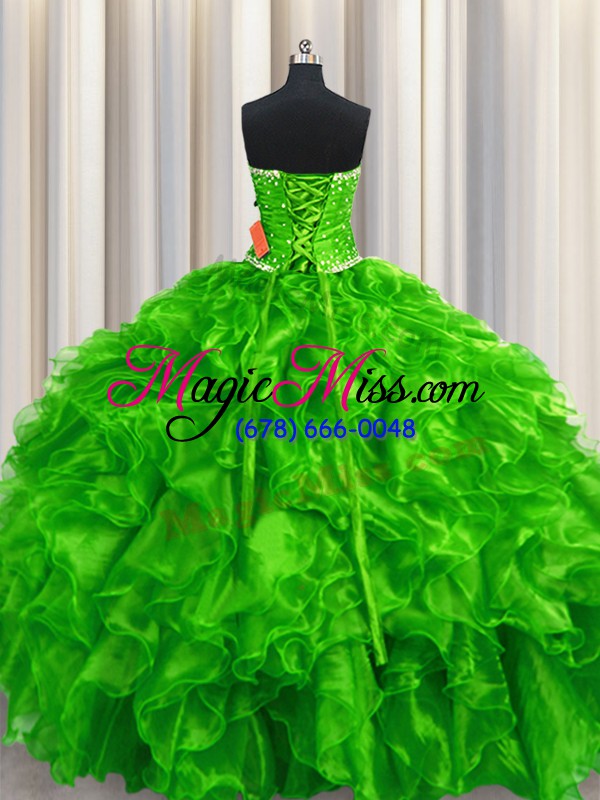 wholesale designer strapless sleeveless sweet 16 quinceanera dress floor length beading and ruffles green organza