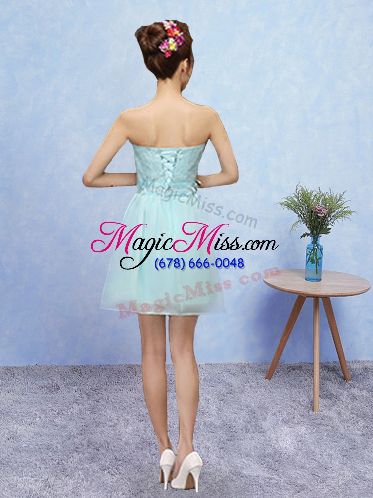 wholesale aqua blue tulle lace up sweetheart sleeveless mini length quinceanera dama dress appliques