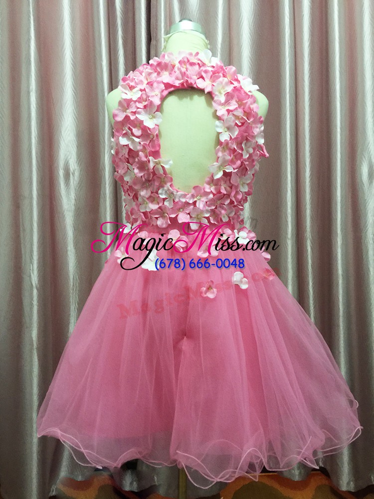 wholesale deluxe tulle sleeveless mini length evening dress and hand made flower