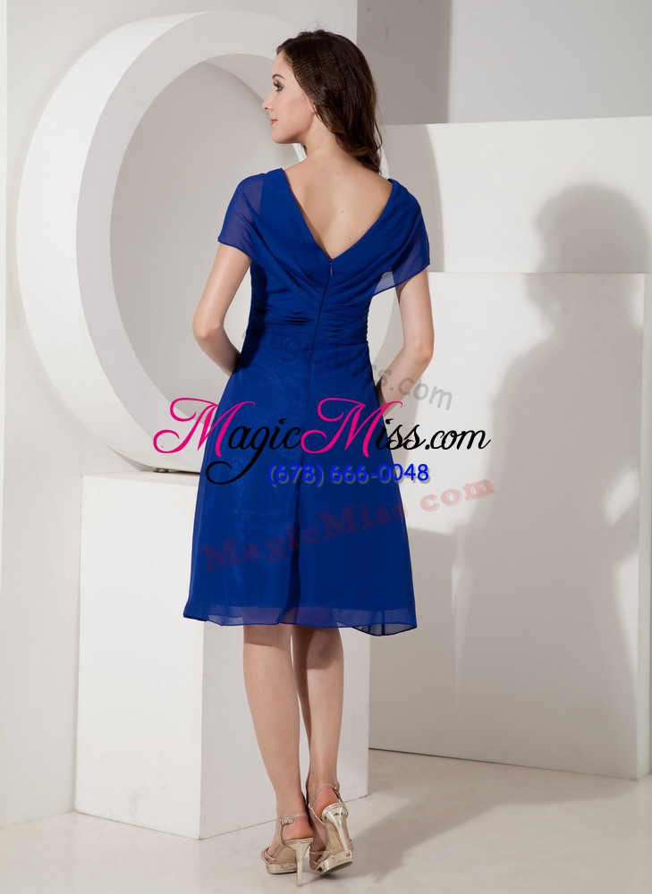 wholesale high quality chiffon short sleeves knee length mother of bride dresses and ruching
