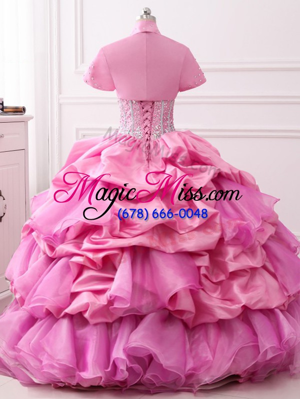 wholesale organza and taffeta sweetheart sleeveless lace up beading and ruffles and pick ups sweet 16 dresses in rose pink