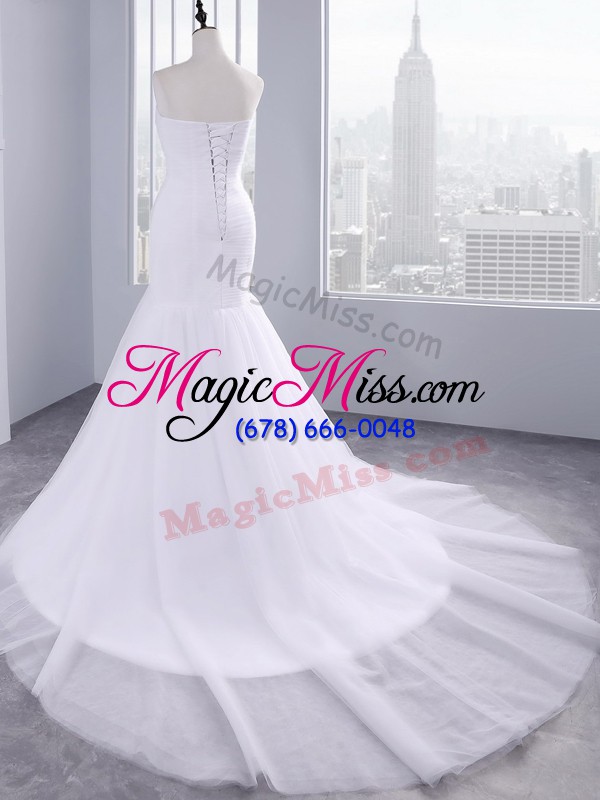 wholesale glorious white sweetheart neckline ruching bridal gown sleeveless lace up