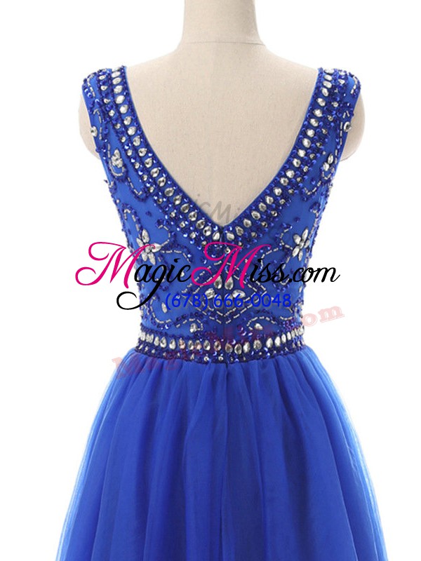 wholesale admirable royal blue zipper scoop beading homecoming dress tulle sleeveless
