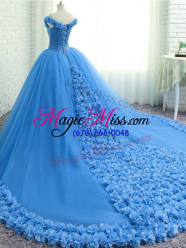 wholesale ball gowns sleeveless aqua blue sweet 16 quinceanera dress court train lace up