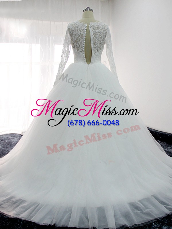 wholesale traditional white square neckline lace and appliques bridal gown long sleeves backless