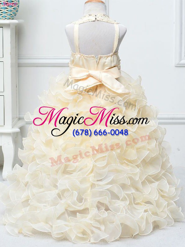 wholesale cheap beading and ruffles pageant gowns for girls champagne zipper sleeveless high low