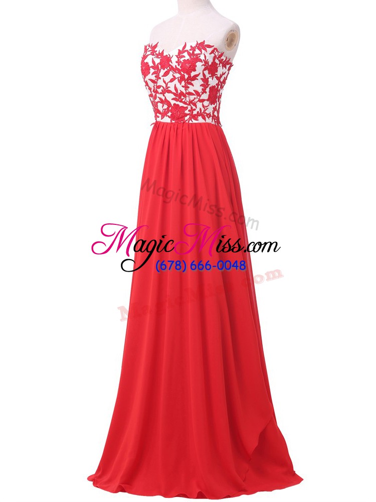 wholesale customized red chiffon lace up prom party dress sleeveless lace and appliques