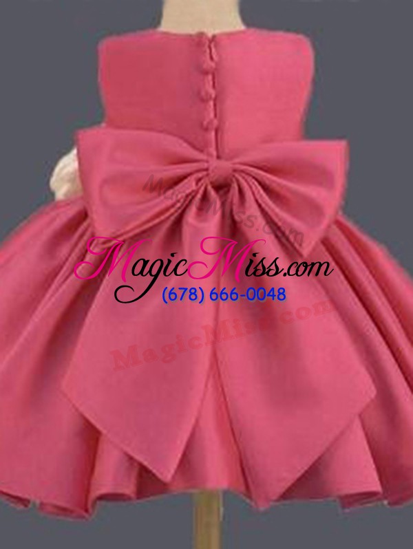 wholesale cute hot pink sleeveless mini length bowknot and hand made flower clasp handle toddler flower girl dress