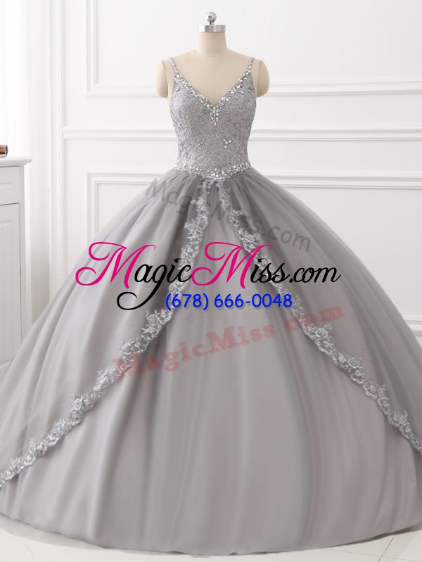 wholesale tulle sleeveless floor length quinceanera gown and beading and appliques