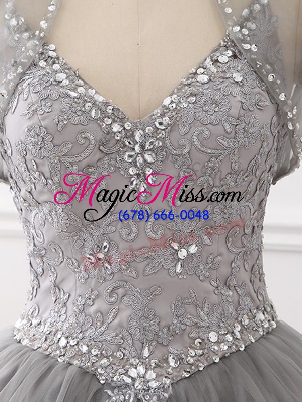 wholesale tulle sleeveless floor length quinceanera gown and beading and appliques