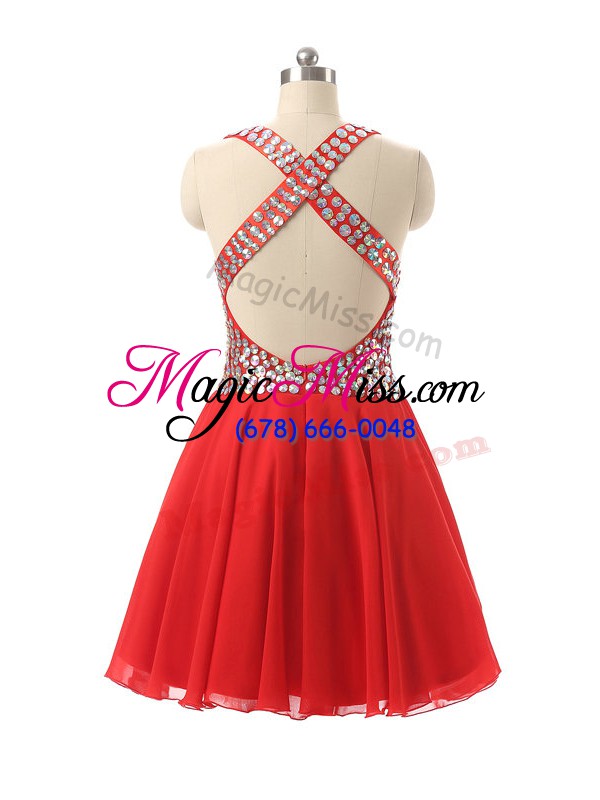 wholesale beauteous mini length criss cross pageant dress for girls red for prom and party and sweet 16 with beading