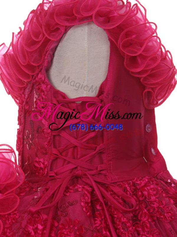 wholesale asymmetric sleeveless organza kids formal wear lace and ruffles and ruffled layers lace up