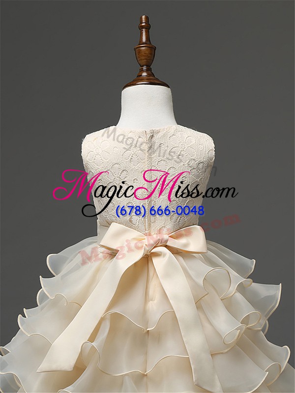 wholesale eye-catching sleeveless lace and ruffled layers and bowknot zipper kids pageant dress