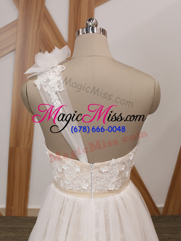 wholesale excellent white zipper wedding gown lace and appliques sleeveless brush train