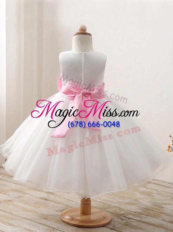 wholesale graceful white ball gowns scoop sleeveless organza knee length zipper bowknot little girl pageant gowns