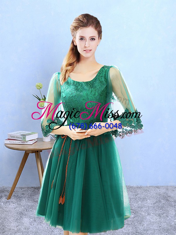 wholesale colorful knee length green wedding guest dresses scoop 3 4 length sleeve lace up