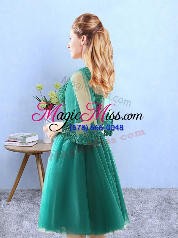 wholesale colorful knee length green wedding guest dresses scoop 3 4 length sleeve lace up