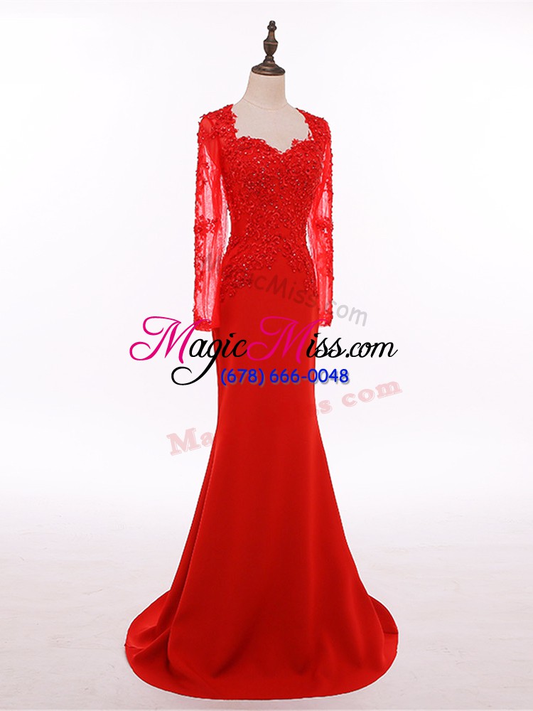 wholesale red zipper mother of bride dresses lace and appliques long sleeves floor length