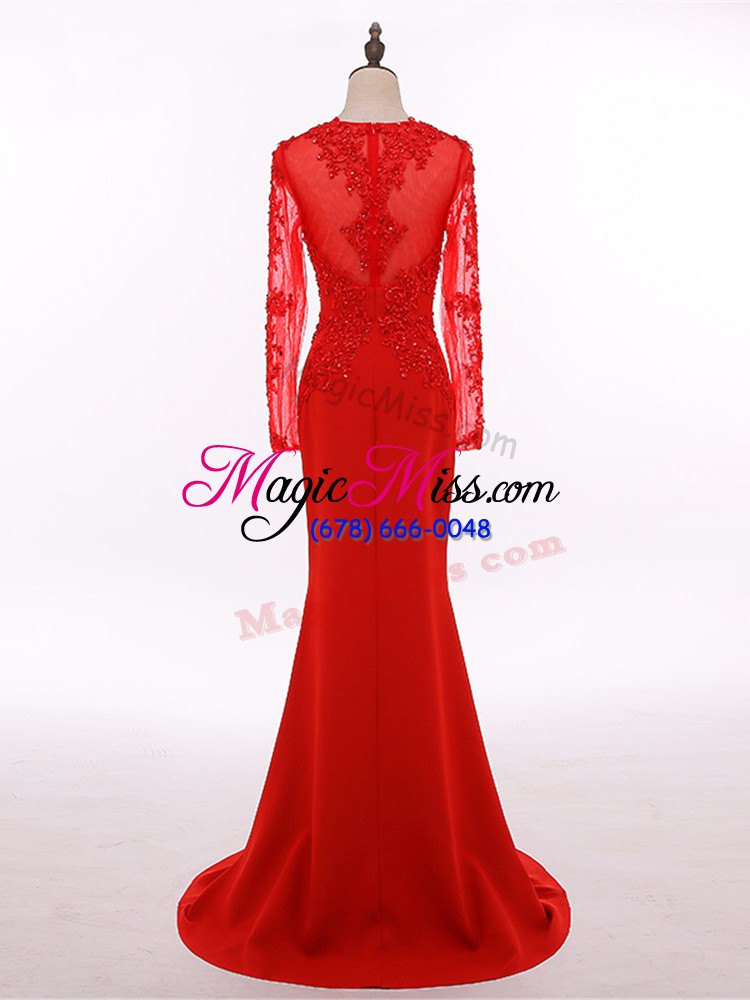 wholesale red zipper mother of bride dresses lace and appliques long sleeves floor length